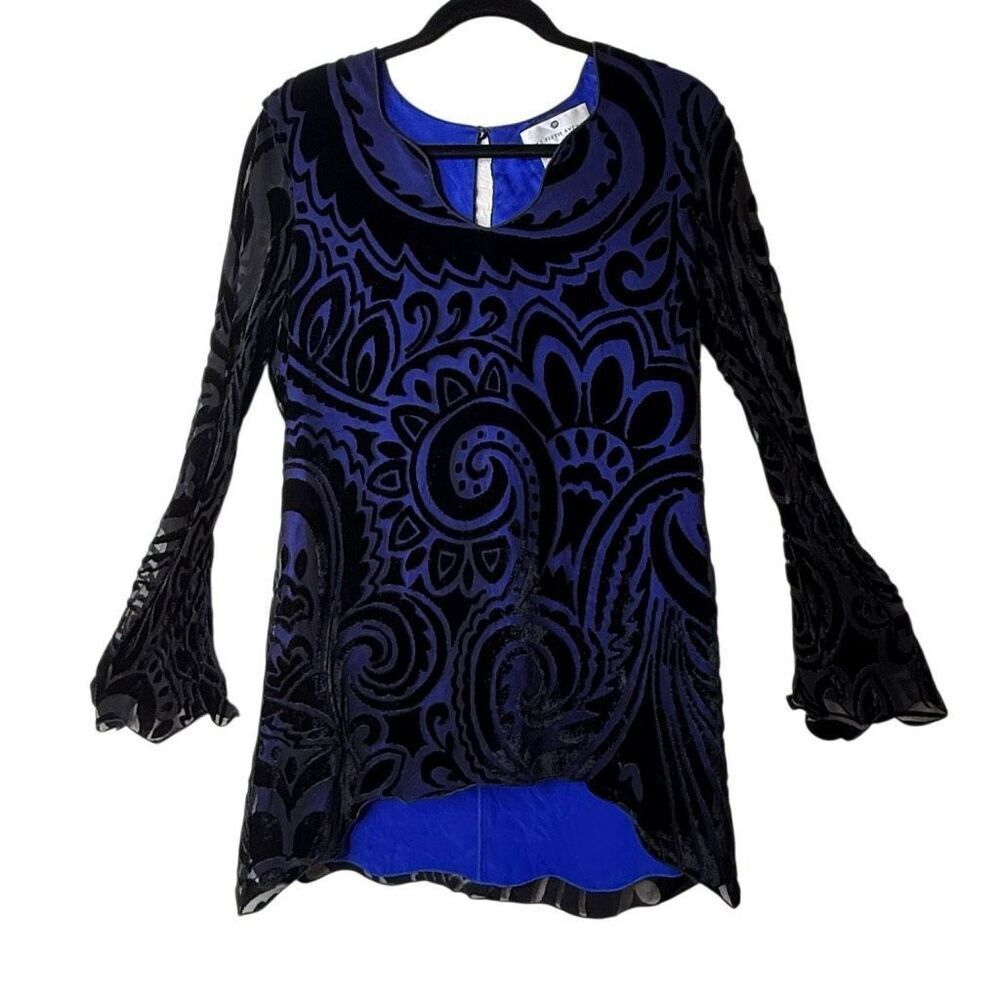 Vtg Saks Fifth Avenue Amy Michelson X Holly Harp Black Velvet Burnout Silk Top S